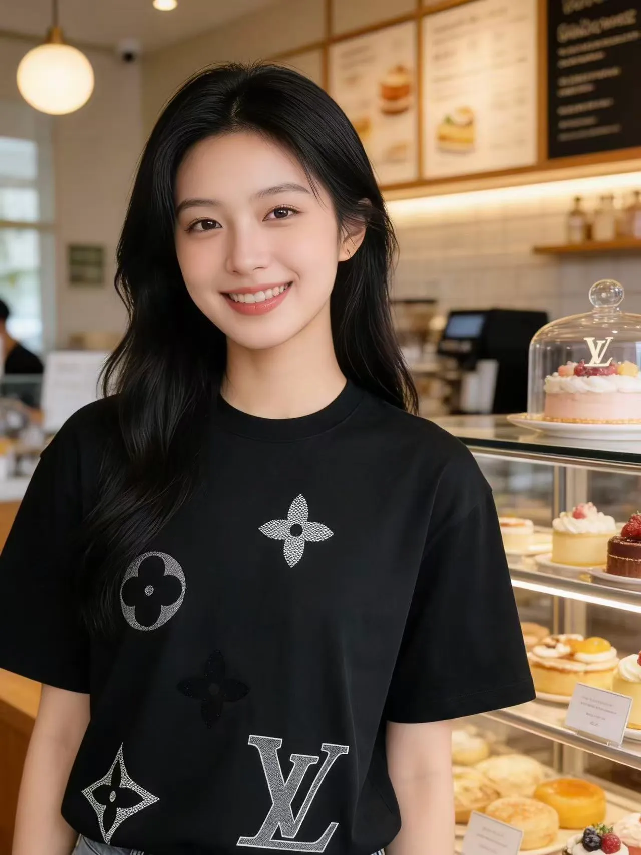 Louis Vuitton/Louis Vuitton flocked logo printed short sleeves